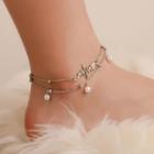 Alloy Heartbeat Faux Pearl Layered Anklet 01 - White K - One Size