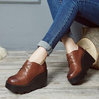 Platform Wedge Genuine Leather Oxfords