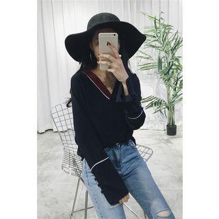 Color Block V-neck Chiffon Blouse