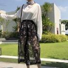 Long-sleeve T-shirt / Floral Print Cropped Chiffon Pants