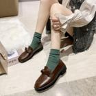 Square-toe Knit Block Heel Loafers