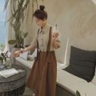 Elbow-sleeve Two-tone Midi Shirt Dress