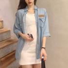 Denim Loose-fit Cardigan / Sleeveless Dress / Ruched Skirt