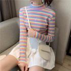 Heart Embroidered Long-sleeve Striped Top