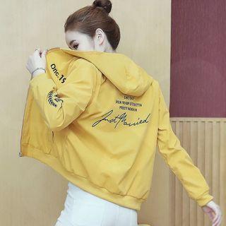 Hooded Long-sleeve Lettering Zip Jacket