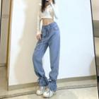 High-waist Lace Up Straight Leg Jeans