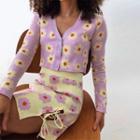 Floral Cardigan / Knit Skirt