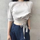 Plain Elbow Sleeve Cropped Top / Cropped Pants