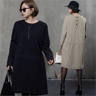 Pocket-patch Stitched Shift Dress