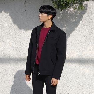 Multi-pocket Wool Blend Zip-up Jacket