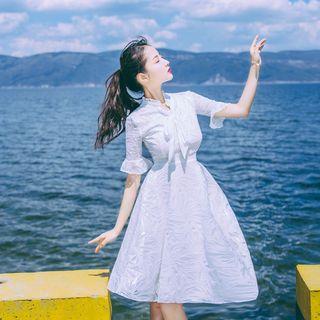 Stand Collar Bow-accent A-line Dress