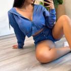 Set: Plain Cropped Zip-up Hoodie + Sweatshorts