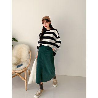 Plus Size Slit-front Corduroy Skirt