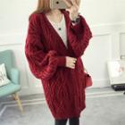 Cable Knit Open-front Long Cardigan
