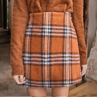 Wool Blend Plaid Miniskirt