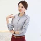 Frilled Neck Perforated Long-sleeve Shirt