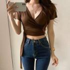 Short-sleeve V-neck Crop Wrap Top