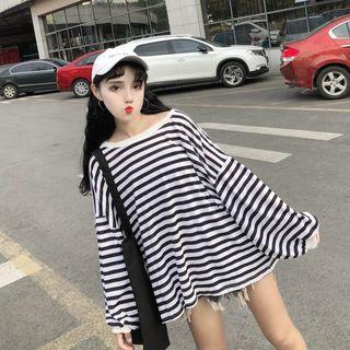 Cutout Back Striped Long-sleeve T-shirt