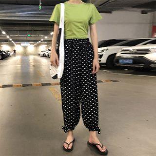 Short-sleeve Cutout T-shirt / Dotted Harem Pants