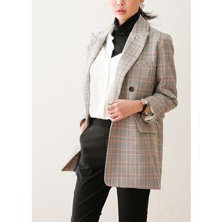 Peaked-lapel Double-breasted Plaid Jacket