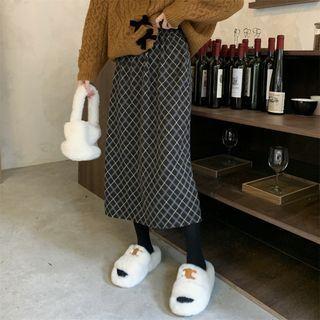 Plaid Midi A-line Skirt Skirt - Plaid - Black & White - One Size