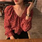 Floral Chiffon Blouse Red - One Size