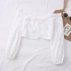 Eyelet Boatneck Lace-up Crop Top White - One Size