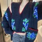 Flower Print Knit Vest / Loose-fit Cardigan