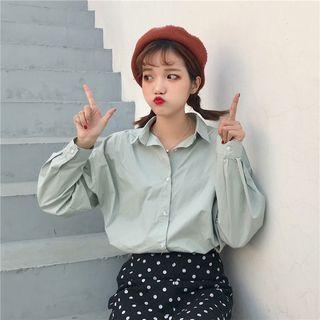 Single-breasted Stand-collar Long-sleeved Plain Slim Blouse
