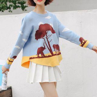 Tree Print Sweater Sky Blue - One Size