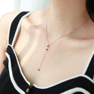 Long Necklace Tassel & Bead - Dark Blue - One Size