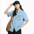 Short-sleeve Embroidered Denim Jacket