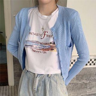 Short-sleeve Printed T-shirt / Cropped Cardigan
