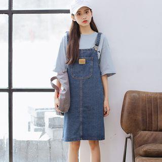Applique Pocket Denim Jumper Dress