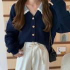 Collared Cardigan Navy Blue - One Size