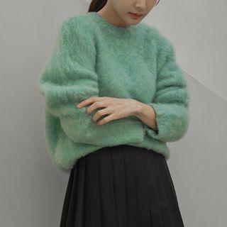 Colored Round-neck Fluffy Sweater