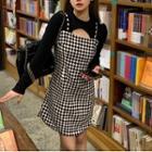 Mock Two-piece Long-sleeve Argyle Print Dress