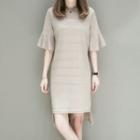 Elbow Sleeve Striped High-low Dress