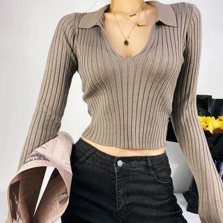 V Neck Cropped Sweater