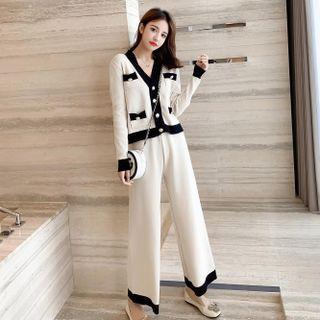 Set: Two Tone Cardigan + Wide-leg Pants