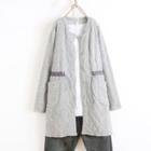 Round-neck Long Knit Cardigan Gray - One Size