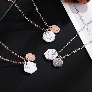 Alloy & Marble Print Disc Pendant Necklace