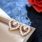 Faux Pearl Heart Dangle Earring 1 Pair - Rose Gold - One Size