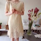 Lace-overlay A-line Dress