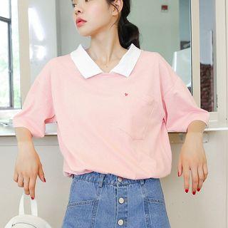 Short-sleeve Contrast Collar T-shirt