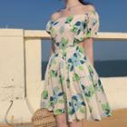 Floral Print Cut Out Off-shoulder A-line Dress