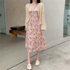 Set: Loose-fit Cardigan + Floral Dress