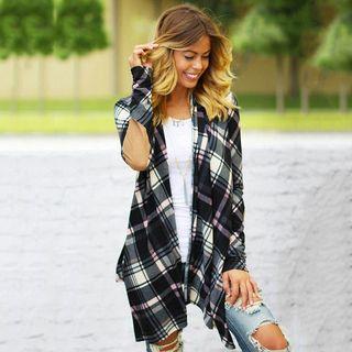 Elbow Patch Plaid Cardigan