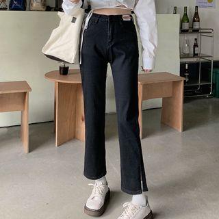 Slit Straight Leg Cropped Jeans