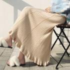 High Waist Knit Midi A-line Skirt